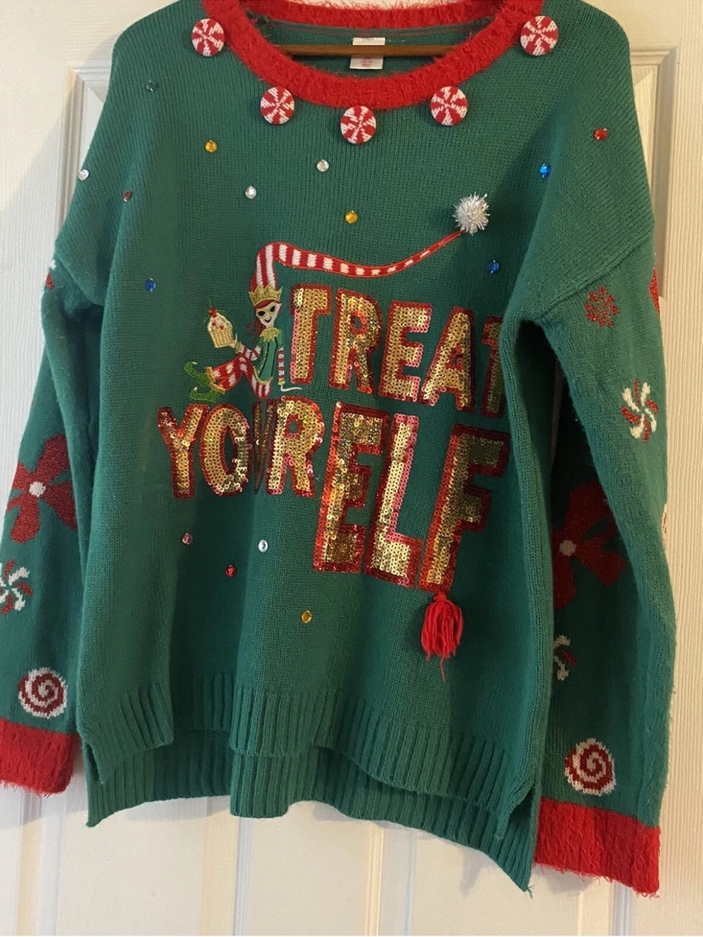 Holiday Time Womens "Treat Your Elf" Christmas Sweater